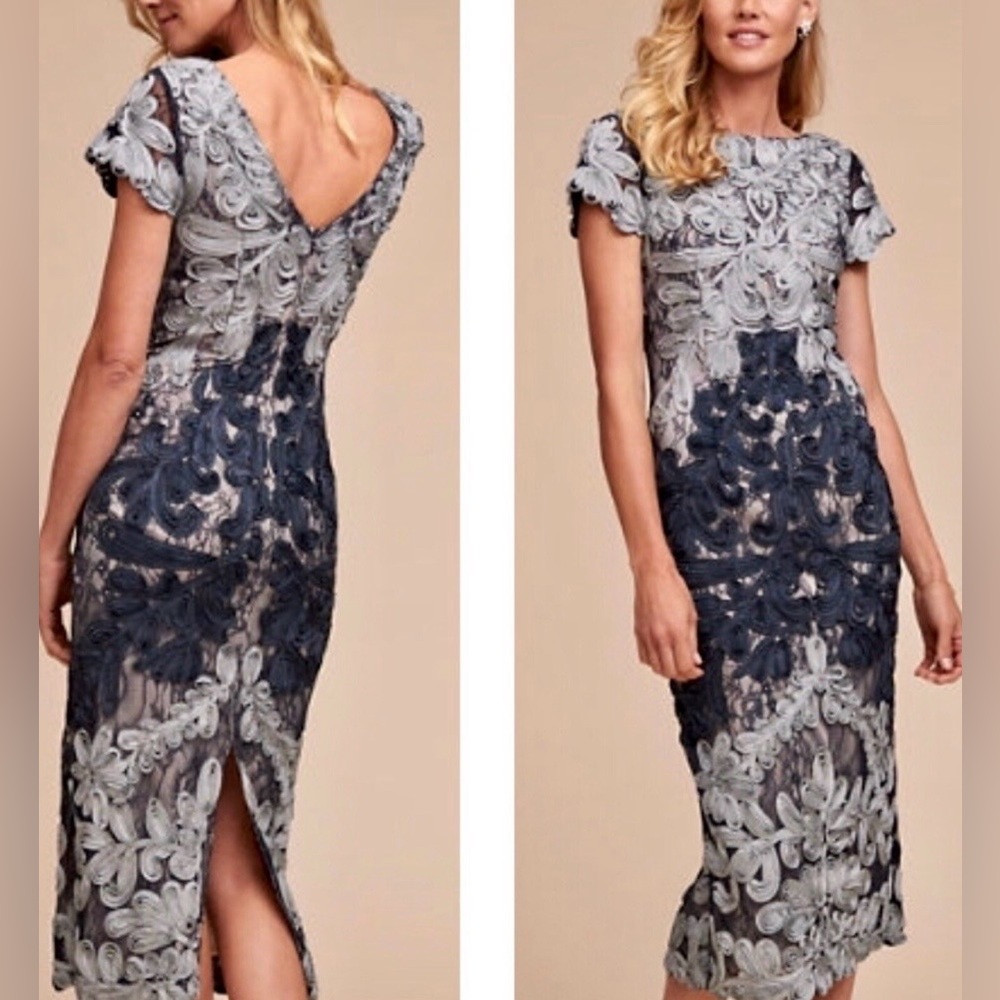 JS COllection Elegant Gray and Navy Lace Dress size 8